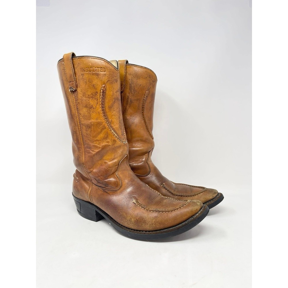 Vintage Double H Insulated Western Work Boots Brown Leather Cowboy Mens 9E